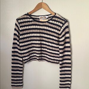 Nectar Striped Cropped Knit Sweater in Navy and Cream
